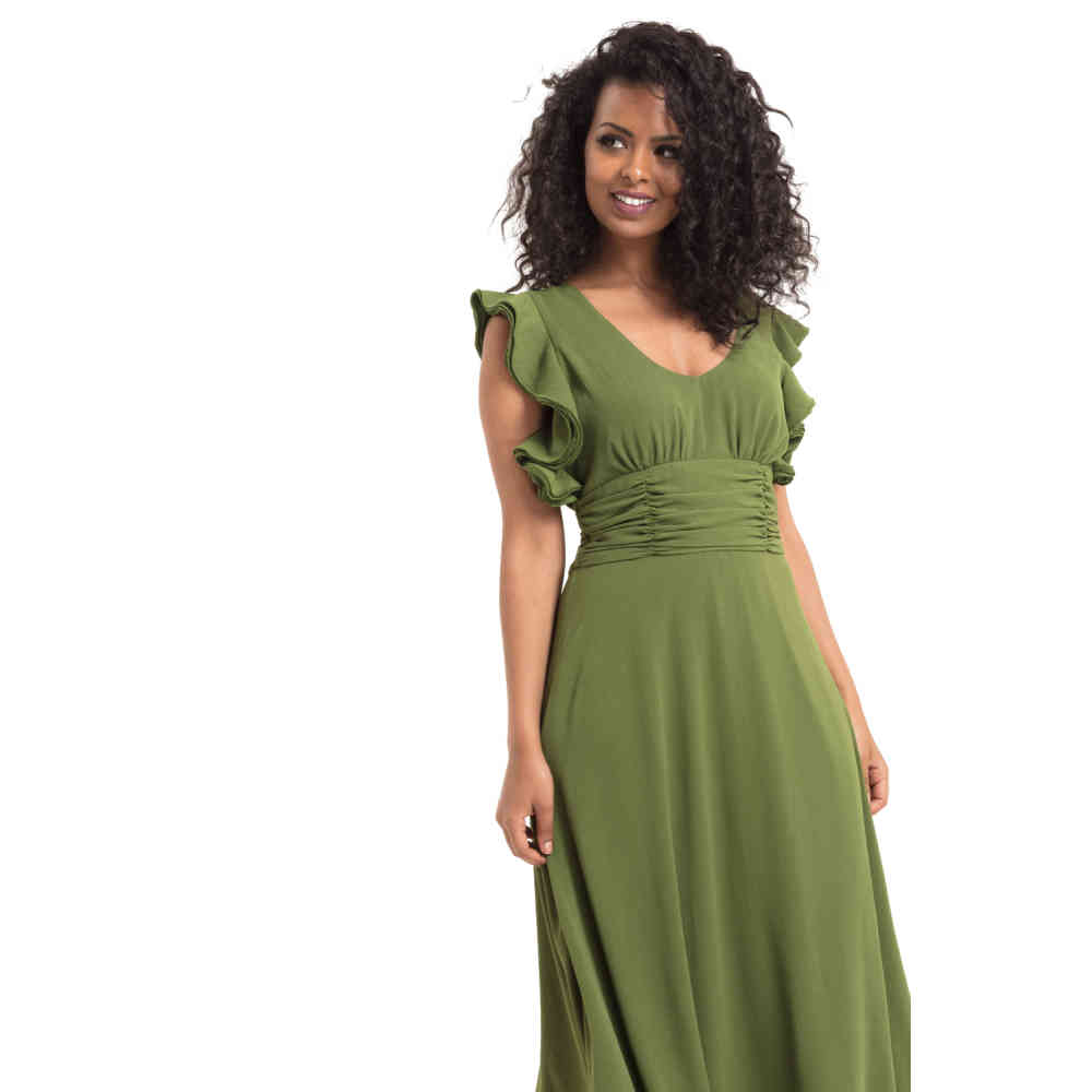 olive green long dress