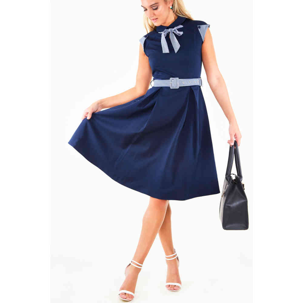 navy blue flare dress