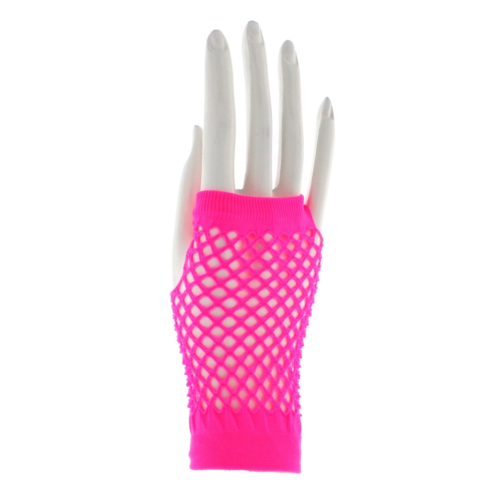 neon pink fishnet gloves