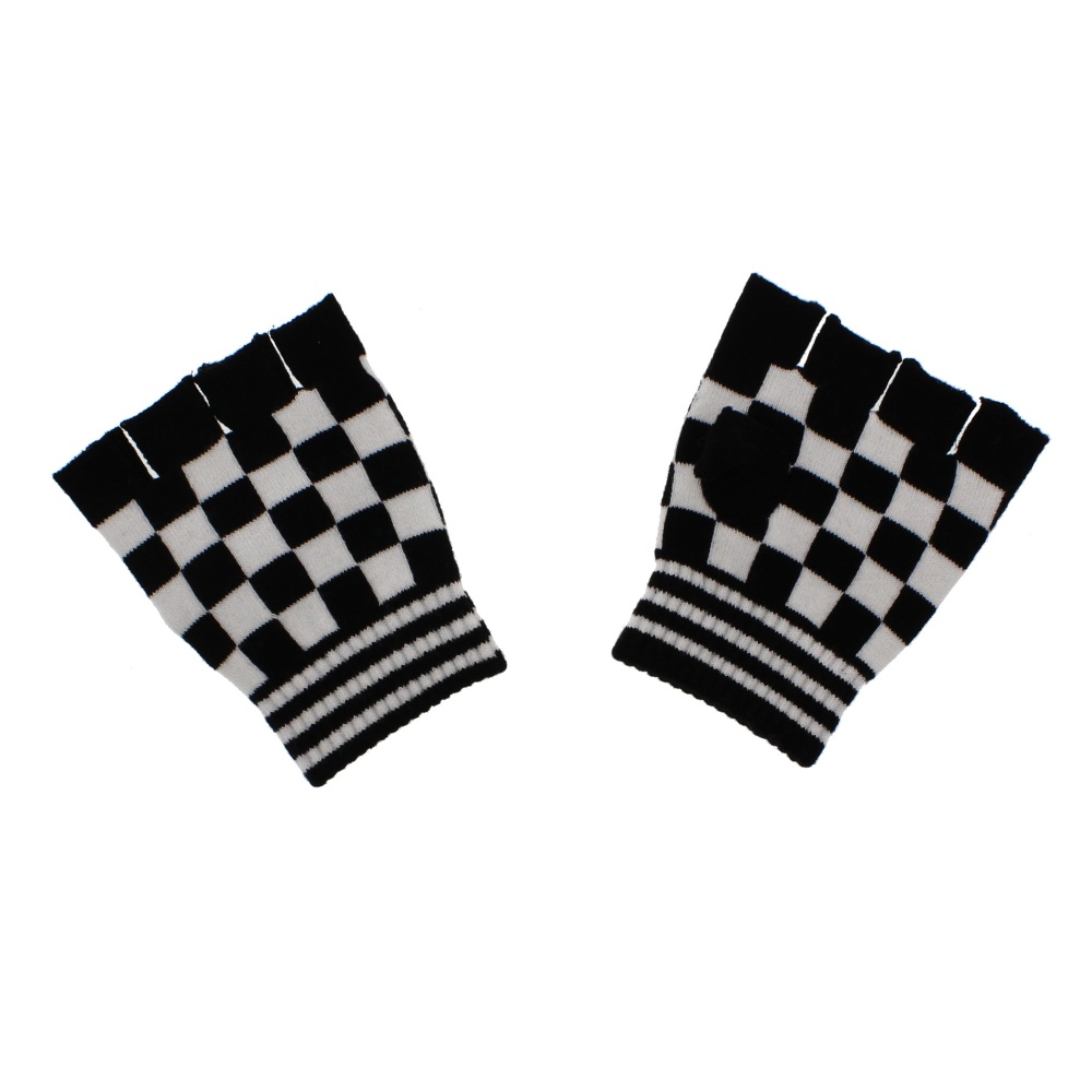 checkered fingerless gloves