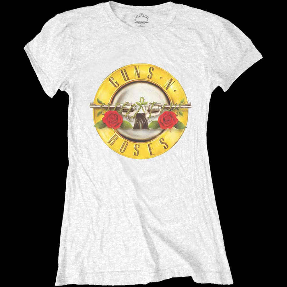 Guns N Roses Classic Bullet Logo Women Skinny Fit T Shirt White At