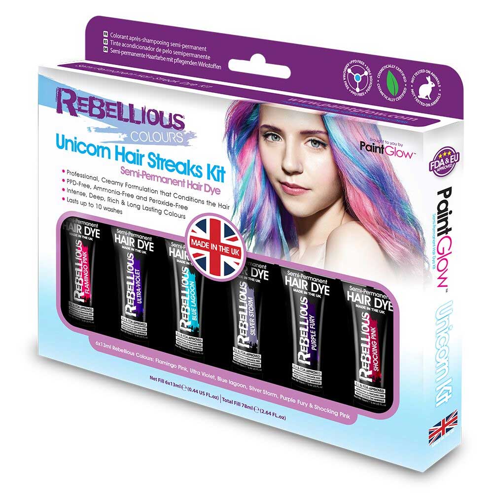 Paintglow Unicorn Semi Permanent Hair Dye Kit Multicolours